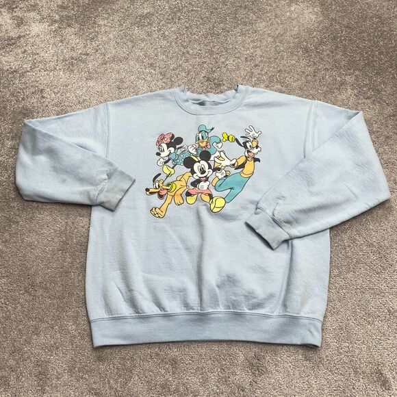 Disney Mickey And Friends Sweatshirt Womens Medium Blue Graphic Pullover Casual - Picture 1 of 12